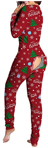 riou Pigiama Donna Natale Aperto Intero Invernale Caldo Divertente Taglie Forti Pigiama Sexy Curvy Hot per Sesso Leggero Pajamas Manica Lunga Quadri Pajamas Tutine da Donna Lingerie Apertura