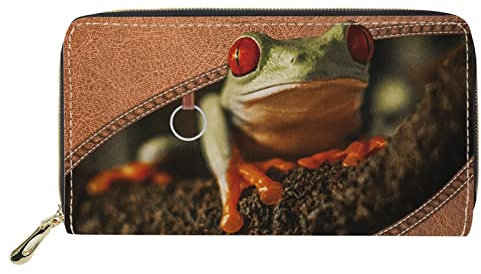 Dolyues Lange Damen-Geldbörse aus PU-Leder mit mehreren Schlitzen, Kreditkartenhalter mit Reißverschluss, Münzgeldbeutel für Damen, Niedliches Frosch-Design, Klassisch