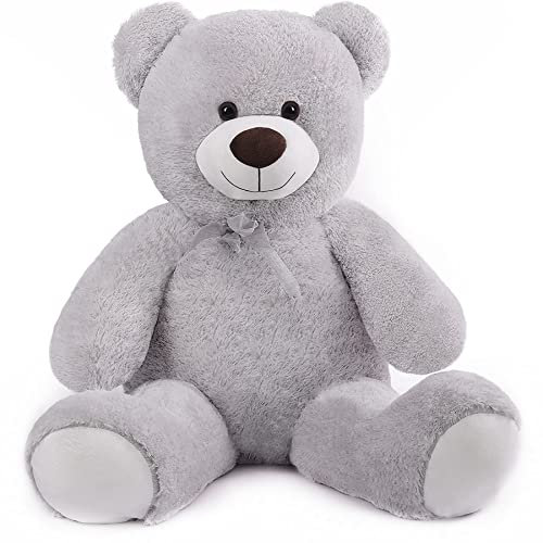 SNOWOLF Riesen XXL Teddybär Plüsch Kuschelbär Plüschbär mit Knopfaugen 110cm, Groß Weiches Teddy Bear Stofftier Geschenk am Geburtstag, Valentinstag oder Weihnachten(1.1m, Grau)