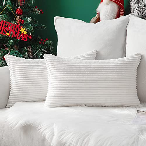 MIULEE Kissenbezüge Kordsamt Kissenbezug Zierkissenbezug Dekokissen Sofakissen Kord 2er Set Kissenhülle Dekorative Zierkissenbezüge Kissen für Sofa Couch Zuhause Wohnzimmer 40x60 cm Reines Weiß