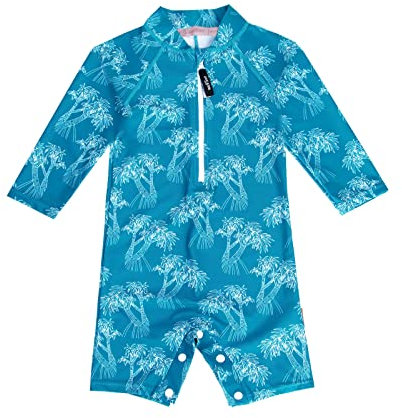 weVSwe Traje De Baño para Bebés UPF 50+ Protección Solar Tejido Reciclado Manga Larga Rash Guard con Botones En La Entrepierna Hojas Verdes 6-12 Meses