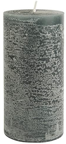 Rustikale Stumpenkerze H:14 cm Ø:7 cm div. Farben Brenndauer 50 Stunden Kerze Advent Weihnachten Deko, Farbe:Moosgrün