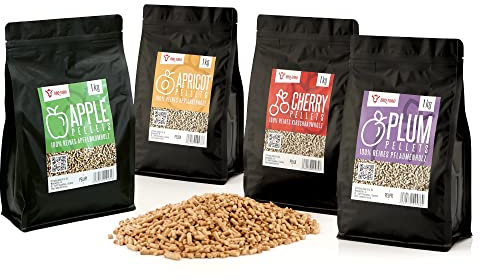 BBQ-Toro Lot de 4 pellets de 1 kg de bois de fruits 100 % bois de fruit | Granulés de fumage pour barbecue, fumoir, four à pizza à granulés et systèmes de chauffage | Granulés de cerise, de prune,