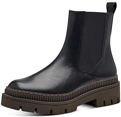 MARCO TOZZI Stivaletti Chelsea Donna in Pelle Sintetica Zeppa, Black/Khaki, 37 EU