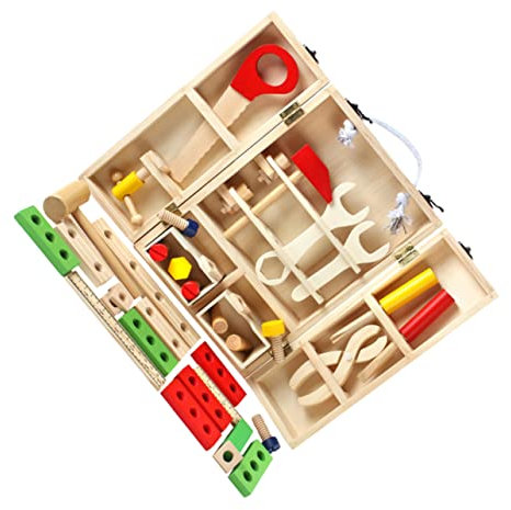 ibasenice 1 Satz Werkzeugkasten Für Kinder Spielzeug Für Kinder Tragbarer Arbeitstisch Jungs-Spielzeug Holzspielzeug Werkzeugkiste Werkzeugkoffer Reparatur Hölzern Kleinkind Zubehör