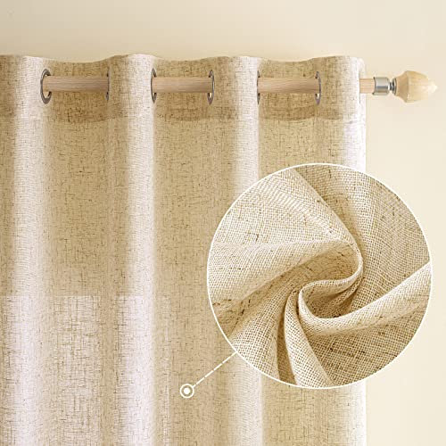 EMEMA Gardinen Vorhänge Leinenvorhang mit Ösen Voile Vorhang Leinenoptik Modern Halbtransparent für Wohnzimmer Dekoschal Kinderzimmer Schlaufenschal Küchengardinen 2er Set 140x225cm (BxH) Beige