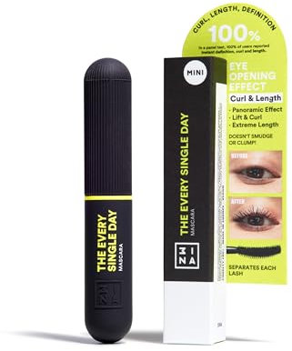 3INA MAKEUP - The Every Single Day Mascara (mini) - Schwarz Wimperntusche Lange Wimpern - Volume Länge Kurve Mascara - Sanduhrbürste Wimperntusche für Empfindliche Augen - Vegan - Cruelty Free