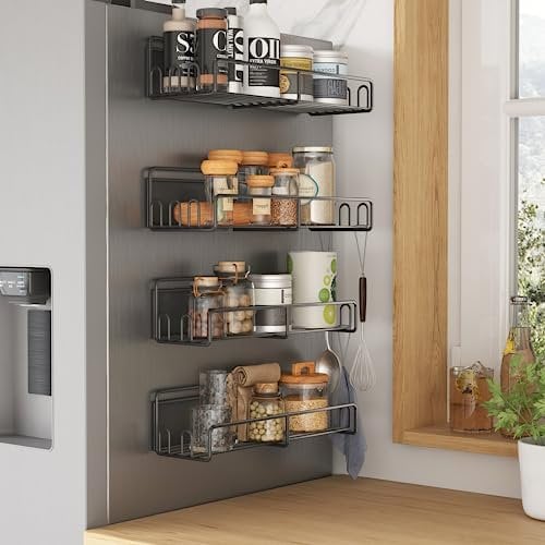 COVAODQ Spice Rack - 4 Pack Magnetic Jars, Kitchen Organization for Seasoning Bottles (Black)