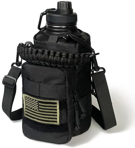 DEFUNX Borraccia da 1,8 l, con manica, grande borraccia termica da 1,8 litri, con cinghia, in acciaio inox, per palestra, sport, allenamento, escursionismo, colore nero