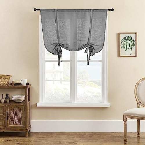 SMITHOOM Raffgardine mit Raffrollo, dick, einfarbig, für Küche, Schlafzimmer, Badezimmer, Wäsche, kleine Fensterdekoration, grau, 60 x 140 cm, 1 Stück