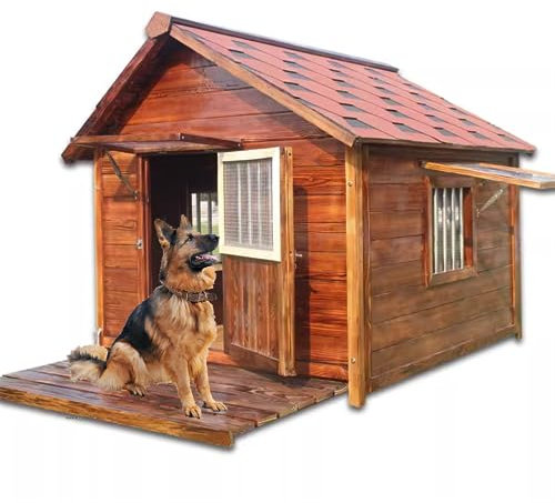 Hundehütte Aus Holz, Outdoor Mit Tür Windows pet Kennel, Premium Hundehütte, Besten Geeignet für Hunde Kleiner, Mittlerer und Großer Rassen Warmes, Gemütliches(Size:XL(90X120X95cm)