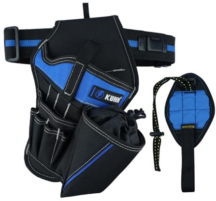 KUNN Étui pour perceuse avec bracelet magnétique, étui de perceuse sans fil, étui de visseuse à percussion avec pochette pour embouts, support de perceuse en cuir pour ceinture à outils, noir et bleu