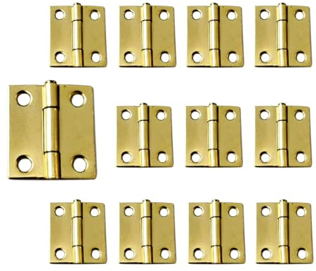 QCAA Narrow Butt Utility Hinge, Swaged, with Removable Loose Pin for Cabinet Door or Box Hinge, 1-1/2 x 1-1/2 x 1.4mm, Brass Plated, 12 Pack, Made in Taiwan