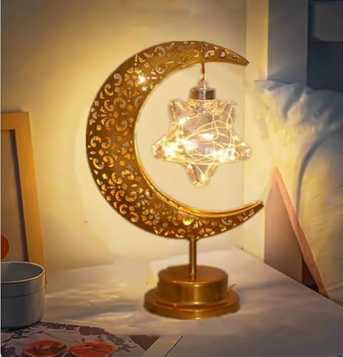 HFHungkeong Neuartige Tischlampe, Mond-Ramadan-Lampe, hängende magische Mondlampe, 3AA batteriebetriebene Nachttischlampe, Valentinstag-Dekoration, Geschenk für Kinder und Frau (hängender Stern)