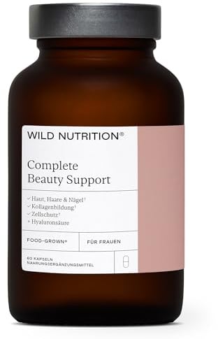 WILD NUTRITION Food-Grown Complete Beauty Support, Vorrat für 1 Monat | Nahrungsergänzungsmittel für Frauen, Haare, Haut, Nägel & Kollagenbildung, Vitamin C & Hyaluronsäure, 60 Kapseln