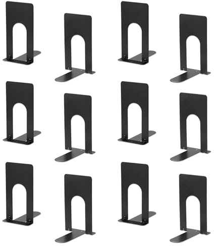 JIANTA Serre Livre Metal, Noir Serre Livre, 6 Paires/12 Pcs Bloc Livre pour Étagère, 65 x 95 x 125mm, Bureau Rangement Livre, pour Enfants, la Maison, Bureau, Écoles