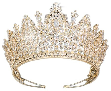TONZN Hochzeitskrone, Prinzessinnenkrone, klassisches Design, Elegante Hochzeit, Braut-Haarschmuck, Kopfschmuck und Krone, Damen-Zirkon (Goldweiß)