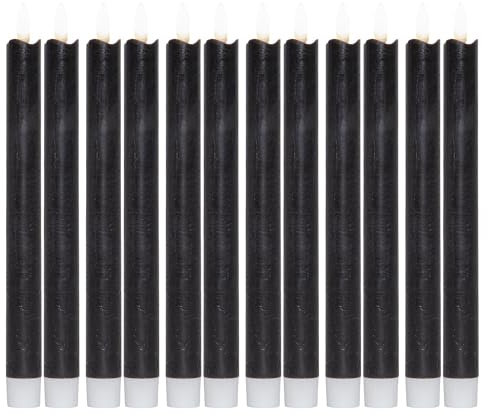 Stabkerzen LED mit Timer SCHWARZ 12 Stück indoor 6 Stunden ECHTWACHS 24cm Höhe für Kerzen 2,2cm Durchmesser 2 AAA Batterien notwendig LED Stabkerzen 4er Set SCHWARZ (drei Mal) bewegliche Flamme Licht