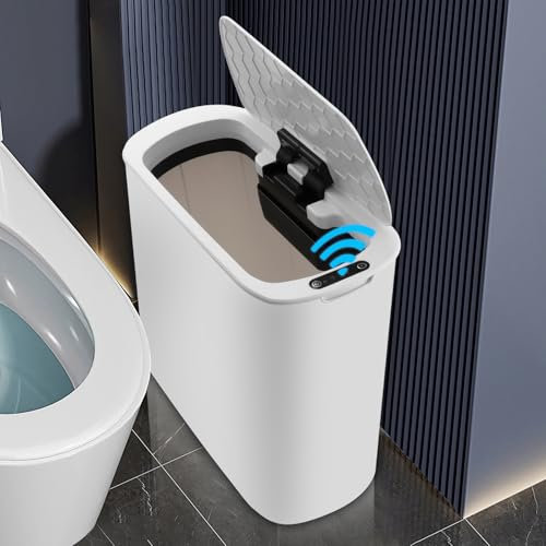 Bvdfgk Bathroom Trash Can Automatic Touchless Slim Bathroom Bin Smart Bin Sensor Bin Garbage Can Self Sealing with Lid, Rechargable Trash Bin Electric Trashcan for Toilet Kitchen- 5 Gallon