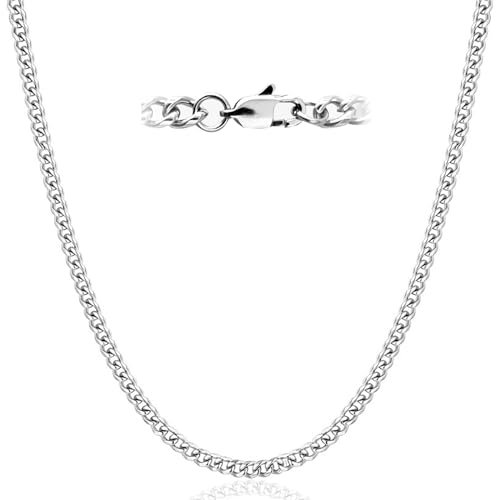 LOCCY Herren Panzerkette, Edelstahl Panzer Ketten für Herren Damen 3/5/6mm Silberkette Glieder Kette Halskette Hip-Hop Kette für Männer Jungen, Länge 46/51/56cm (Silber-5mm, 51)