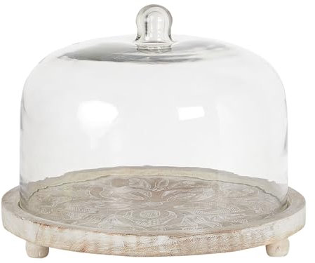 Tortenplatte Mangoholz hellbraun Antik-Optik mit Glasglocke rund 29 cm Fajum