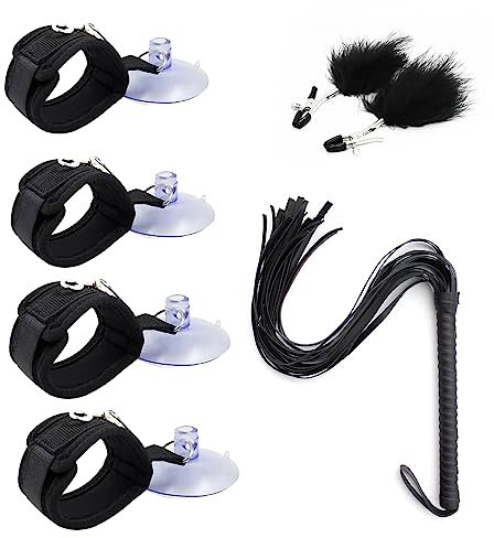 FLUTOY Bondageset Fessel Set,Handschellen mit Saugnapf,Peitsche Sex hart und Nippelklemmen Brustwarzen,BDSM Set BDSMs Spielzeug hart SM Sexspielzeug extreme Paare (3 IN 1)