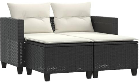 vidaXL Gartensofa 2-Sitzer mit Hockern, Outdoor Sofa Gartenmöbel, Garten Lounge Set Terrasse, Terrassenmöbel Zweisitzer, Schwarz Poly Rattan