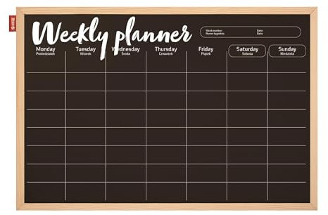 Memobe - Kreidetafel Magnetisch Schwarz - Wochenplaner - in Rahmen aus Holz - Tafel für Wohnung, Küche, Büro, Schule - Wandplaner - Schreibtafel - Organisationstafel Wand - 60x40 cm