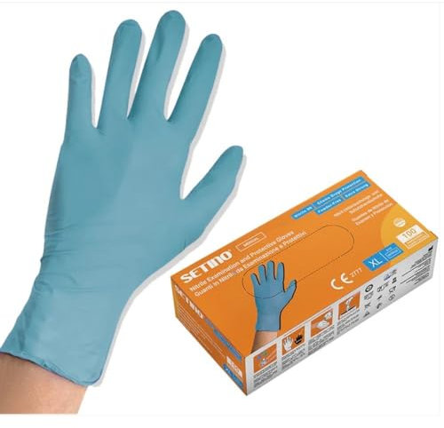 SETINO 1000 Guanti in nitrile BLU senza polvere - gr 6 PREMIUM - 1000 PZ- VARIE TAGLIE OFFERTA - CHEMO DRUGS PROTECION EXTRA STRONG (L)