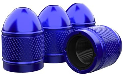 MarCraft Bullet Korrosionsbeständige (Blau) Aluminium Reifen Rad Legierung Ventilkappen Staubkappen (4 Pack) Universal für Autos, SUVs, Fahrräder, Motorräder, LKW | Kunststoffeinsatz | Schraubbar