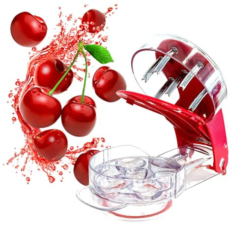 Cherry Stoner Entferner, Multi Cherry Pitter, Kirschentkerner Werkzeug mit Griff, Entkerner Entkernen Von Früchten Behälter Home Office Reise Obststein Extraktor, 6 Kirschen, Rot