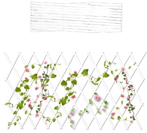 LTSRLL Robustes, Ausdehnbares Rankhilfe Holz, Weiß/Hellbraun, Rankgitter Sichtschutz Für Den Garten, 65–150 cm, Zaunelement Pflanzenstützen Für Kletterpflanzen, Heimdekoration(White,150cm/59in)