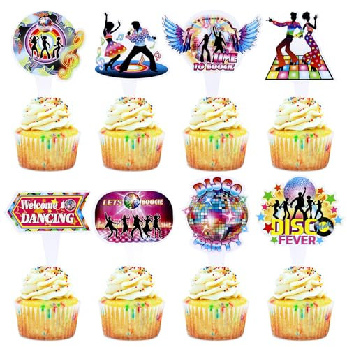 Blumomon 32 Stück Disco Kuchen Dekoration Ballsaal Tanzparty Dekoration Abend Kuchen Dekoration Musik Party Dekoration Disco Cupcake Topper