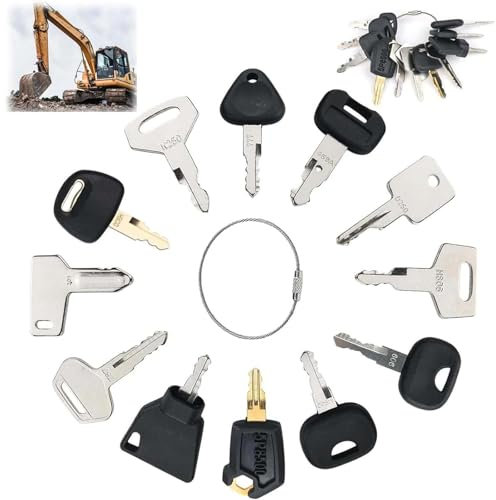 AHEJIOO 12 Stück Baumaschinen Schlüssel Set Bring einen Schlüsselanhänger mit, Bagger Schlüssel Set, Takeuchi Schlüssel, Multifunktions Auto Zündschloss, Für Raupe, Hitachi, Kobelco, Komatsu, Kubota