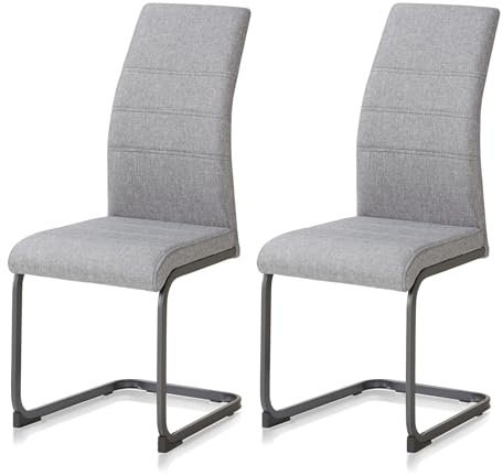 KHG 2er Set Schwingstuhl, Küchenstuhl Grau, Polyester Flachgewebe, Gestell pulverbeschichtet schwarz inkl. Fußbodenschoner, Esszimmerstuhl bis 110 kg Belastbar