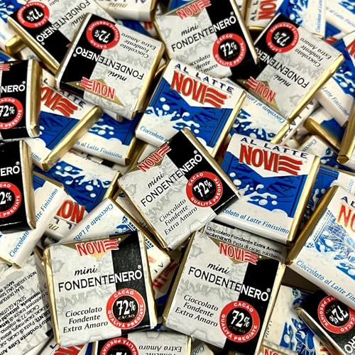 NOVI Mini Tavoletta | 180 Cioccolatini di cortesia | Confezione da 1 kg | Assortimento di cioccolato Fondente extra 72%, al Latte | Senza glutine