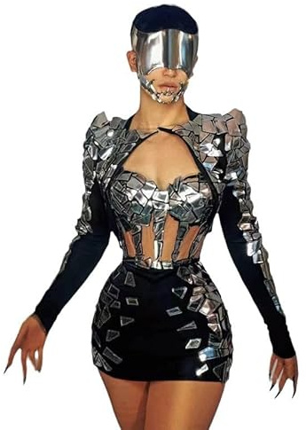 SXHEYUY Frauen Drag Kostüm Pailletten Diamanten Bodysuit Bühne Party Clubwear Strass Trikot Kleid