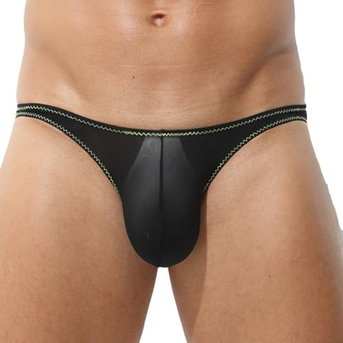 Leichter Herren Slip mit durchscheinendem Material und bequemem Bulge Pouch (L Schwarz)