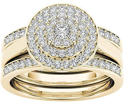 WIPPWER Eingelegte Ringe, Zirkon-Schmuck, vergoldeter Ring, klassische Ringe, High-and-Lows-Ring(Gold,8)