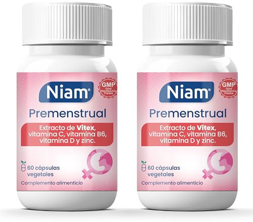 [Paquete de 2] Vitex Agnus Castus 350 mg | Regulación hormonal | Alivio de molestias de la regla | SPM | Dolor Menstrual | Sauzgatillo, Vitaminas B6, D, C y Zinc | 120 cápsulas | Niam Premenstrual