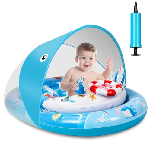 ACELlFE Baby Swimming Float with Canopy UPF 50+, inflatable Swim Ring with Adjustable Safety Seat, Baby Pool Float for Infants, Birthday Gift for Kids Toddler 6 to 36 Months