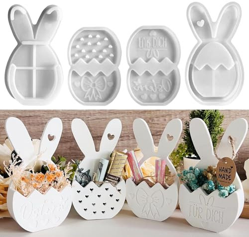 Silikonformen Gießformen Ostern Anhänger,4 Stück Silikonform Ostern Silikonform Osterhase Silikonform für Geldgeschenke Gips Zum Gießen Ostern Silikonform Frühling Giessformen Silikon Ostern (B)