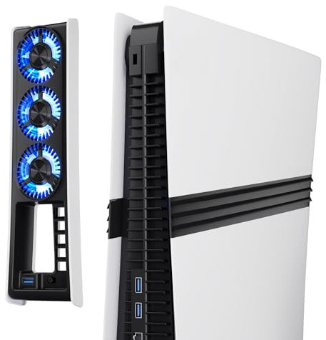 Cooling Fan for PS5 PRO Accessories, GODT GAME Upgraded Quiet Cooling Fan with Intelligent Sensor, LED & USB 3.0 Port for PS5 Pro Disc/Digital Edition 2024, Not for PlayStation 5 Slim