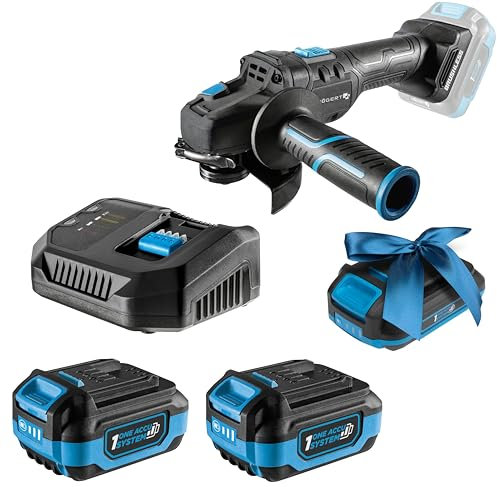 HÖGERT TECHNIK Akku-Winkelschleifer SET 18V, 125mm, Bürstenloser Motor, 8000 RPM, Mit 4,0 Ah Akku und Schnellladegerät, Schutz vor Überhitzung und Kurzschluss, Ideal für Werkstätten + PROMO 2,0 Ah