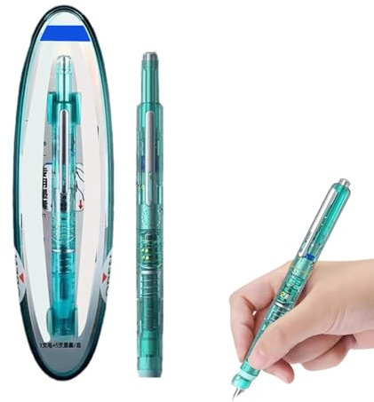 Fountain Pen Retractable: 0.38mm Blau&Schwarzink, Transparent Barrel mit 5 Refillbarer Tintenfutterhalter, Ergonomischer Griff für Alltagseinsetzung (Grüner Stiftsrat, Blauer Tinte)