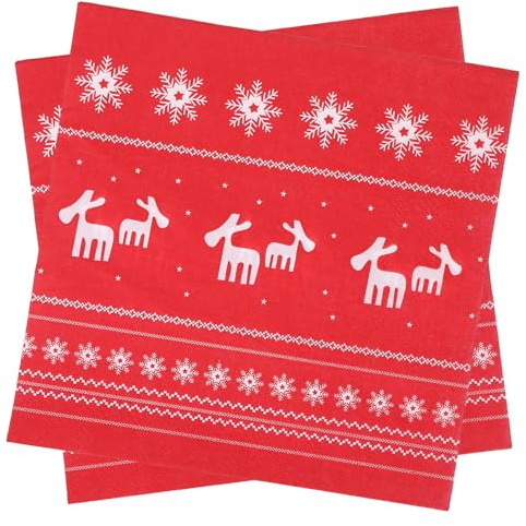 40 Servietten Weihnachten-Rote Servietten Für Tischdeko Weihnachten Oder Partydekorationen, Ideal Für Winterfeste und weihnacht (Elch-Motiv,33 X 33cm) weihnachtsservietten 33x33 (Hirsch)