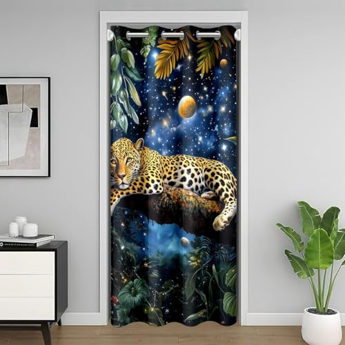 Homemissing Leopard Türvorhang 150x203cm Kinder Gepard Stern Himmel Vorhang Kinder Jungen Mädchen Wildes Tier Zimmer Divider Safari Dschungel Thema Vorhang Zimmer Vorhang