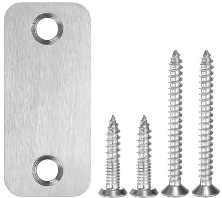 sourcing map Door Strike Plate, 2.24 x 0.98 Stainless Steel Door Hole Deadbolt Blank Cover Plate with 20/40mm Screws for Fixing Wooden Doors, Silver
