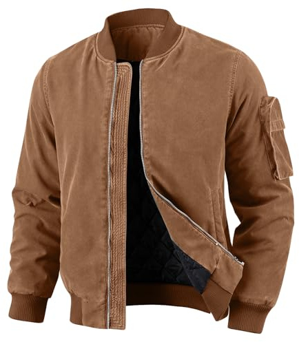 HOTIAN Winterjacke Frühlingsjacke Herren Warm Gefüttert Jacke Bomberjacken Winter Washed Steppjacke Gefüttert Vintage Parka Outdoor Übergangsjacke