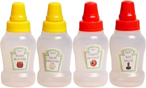 HDouii 4Pcs Mini Ketchup Bottles, 25ml Refillable Condiment Squeeze Bottle Salad Dressing Tomato Bento Box Mayo Syrup Containers Condiment Squeeze Bottles